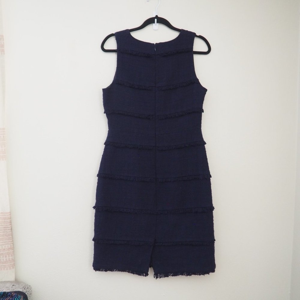 J. Crew Navy Blue Fringy Tweed Sleeveless Sheath Dress sz 8 - Picture 7 of 8